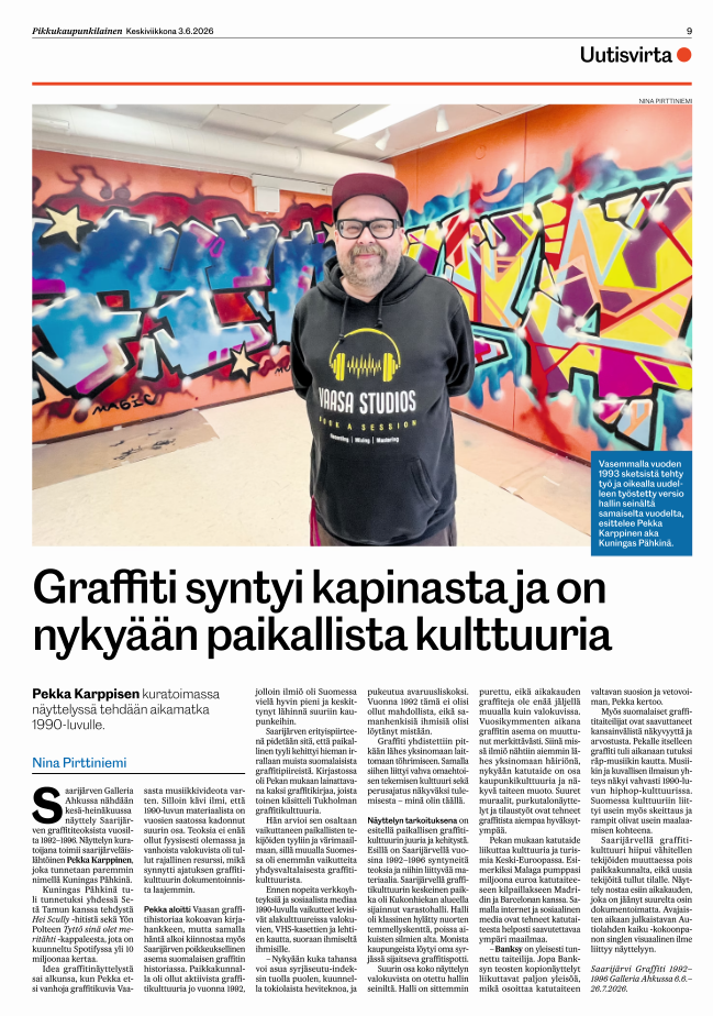 kuvalehtiartikkelista, jonka kuvassa räppiteos ja artisti